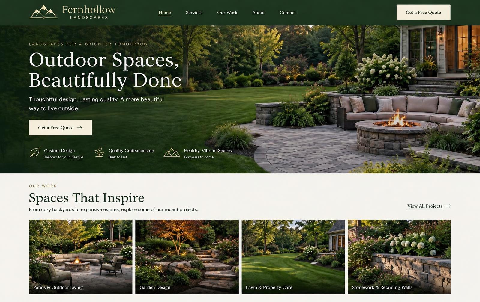 Fernhollow Landscapes demo website on a laptop